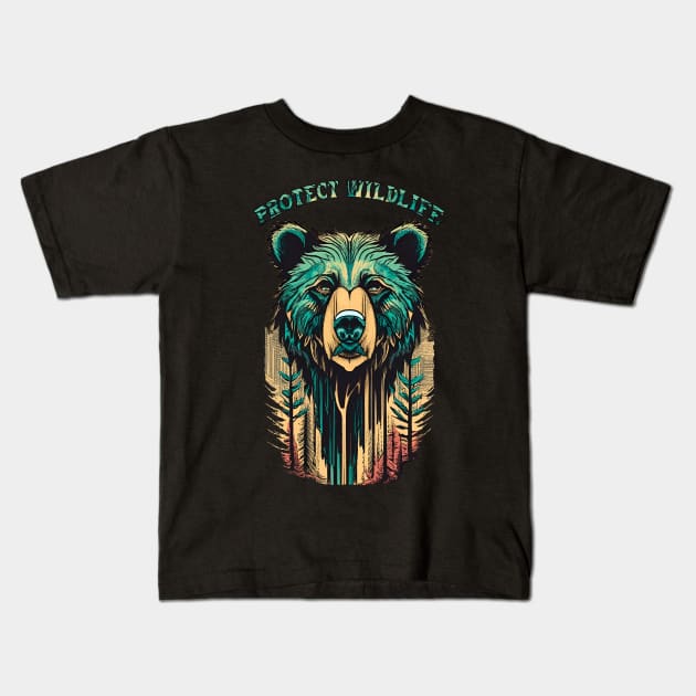 protect wildlife. bear and forest vintage design Kids T-Shirt by MusicianCatsClub